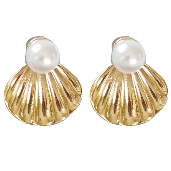 **KANAAN* Gold x Pearl Shell Fashion Stud Earrings - Picture 1 of 9